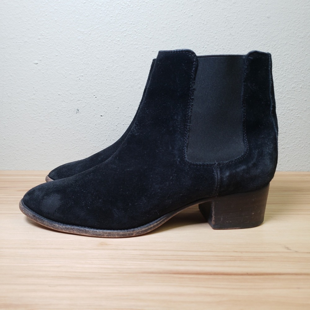 Frye Women's Size 7B Dara Block Heel Chelsea Bootie Black Suede‎ Slip On Ankle